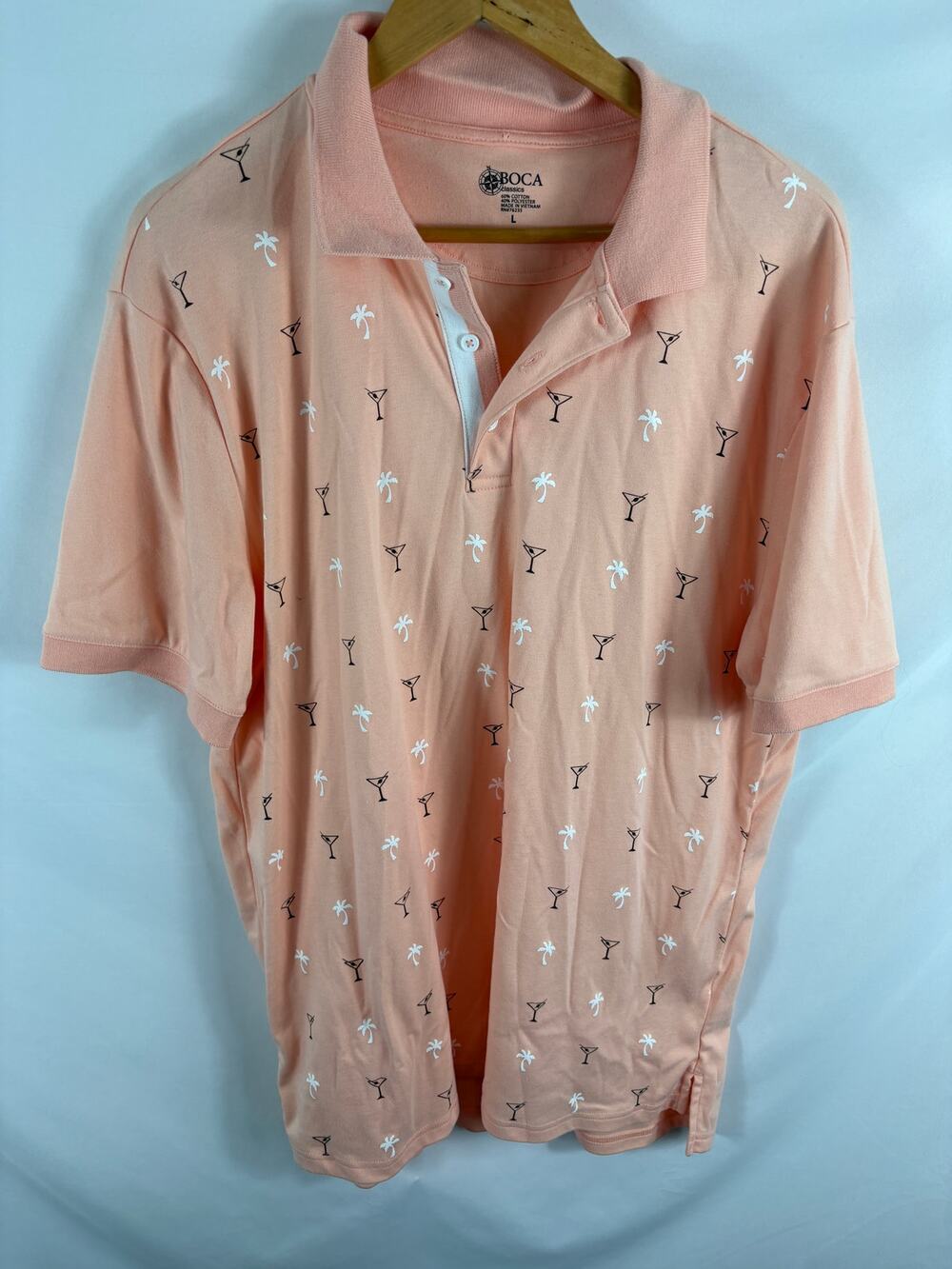 Boca Classics Tropical Martini Orange Polo Size Large